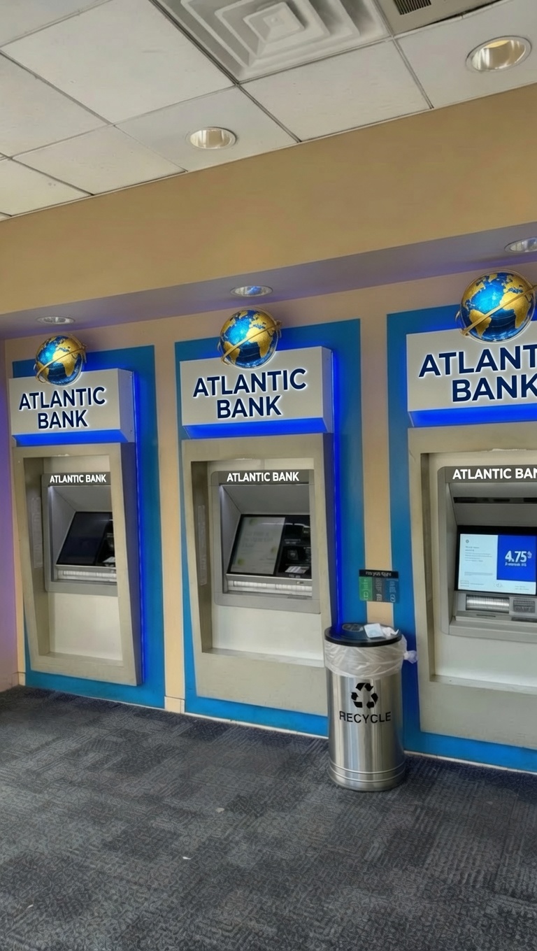 Customer sending a transfer from a Corvexbank ATM in a bright mall